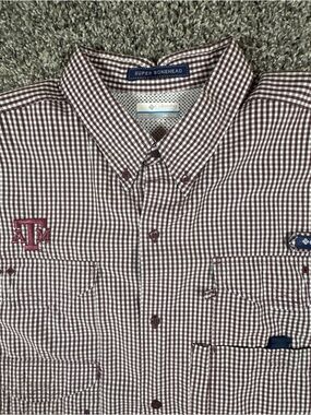 Texas A&M Columbia PFG Mens XXL Super Bonehead Maroon White Gingham Shirt Aggies